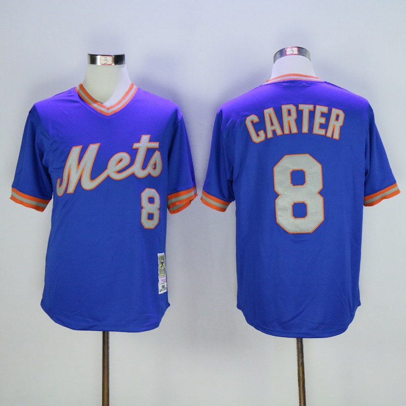 Men New York Mets #8 Carter Blue Throwback MLB Jerseys